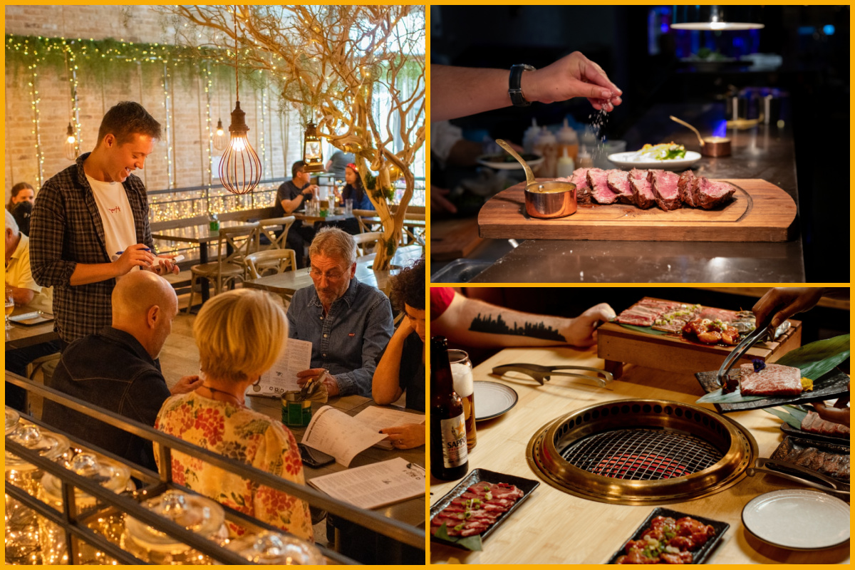 Family at Mowgli, Sef Steakhouse steak, table grill at Nagomi